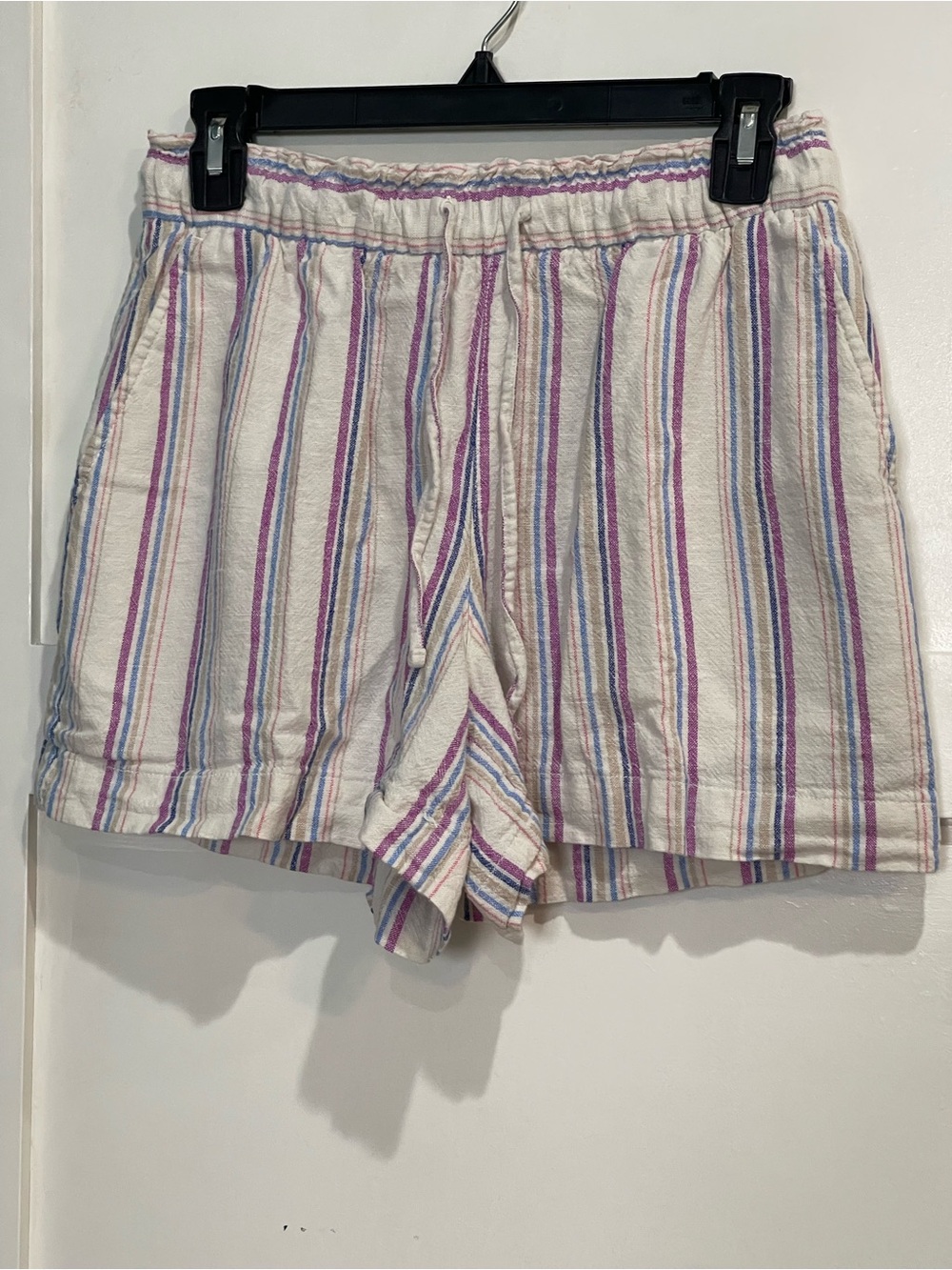 GAP Women's White High-Waist Shorts with Pink & Blue Stripes